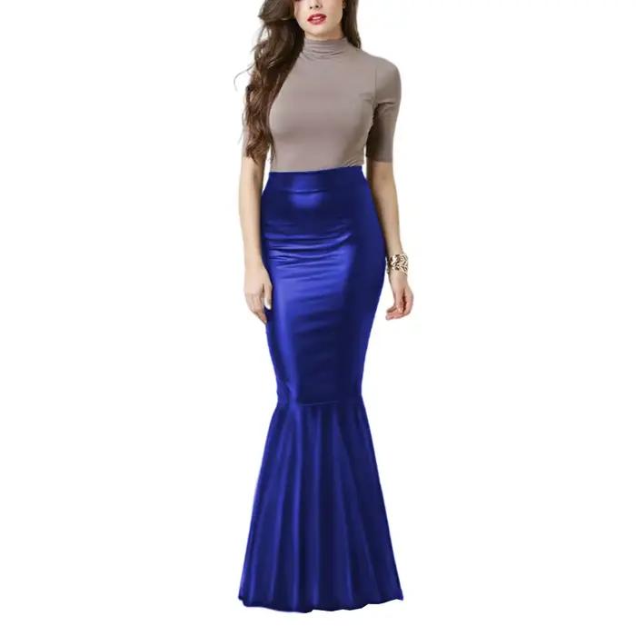 Jupe crayon en cuir PU, jupe sirène taille haute, hanche mince élégante, jupes trompette haute élastique, dame de bureau, 7XL