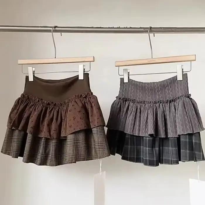 Nouvelle Mini-jupe Émoussée à Volants à Carreaux Style Punk Y2K Rock Subculture Coréen Japonais Preppy Décontractée 2026 pour Femme