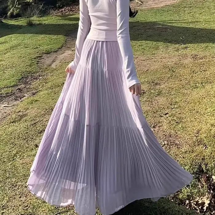 Jupe longue en maille blanche style doux pour femme