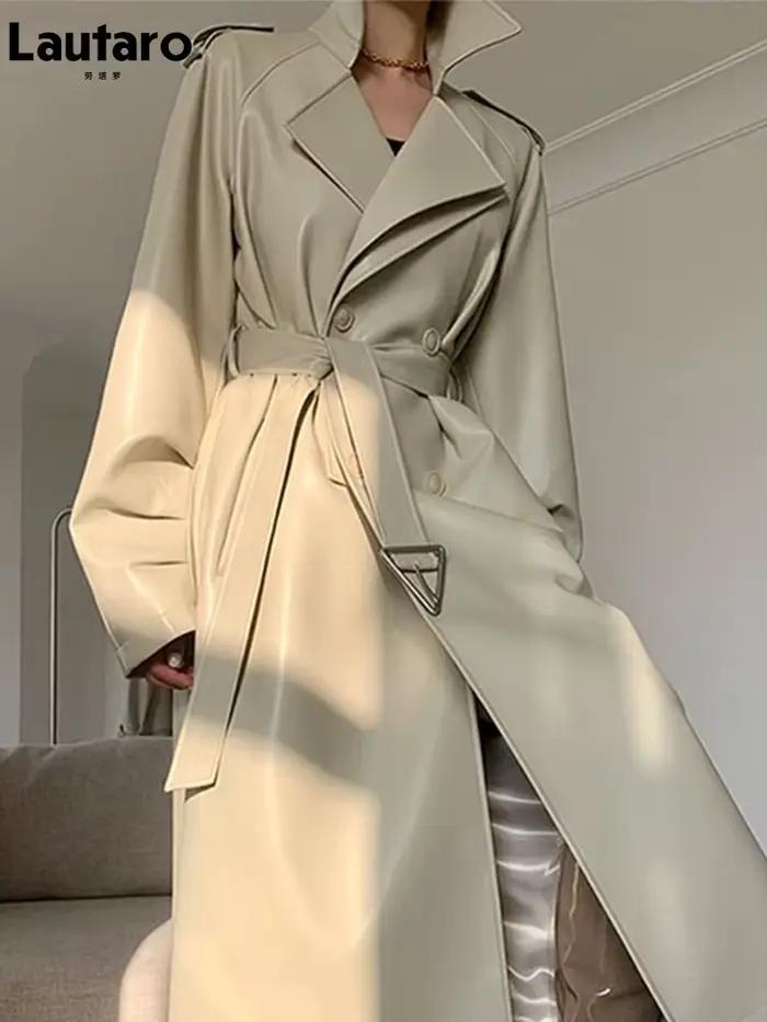 Lautaro-Trench-coat long en similicuir pour femme