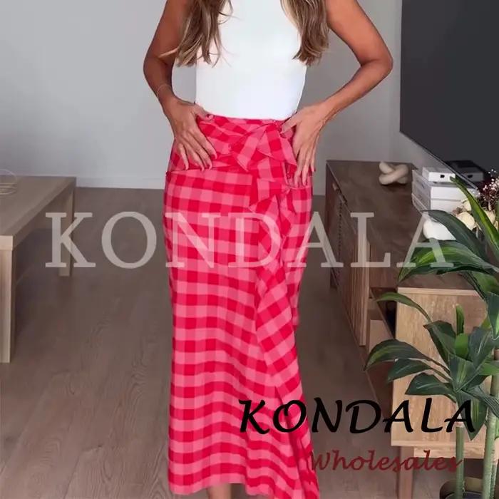Jupe d'été asymétrique à carreaux rouges KONDALA Chic Streetwear