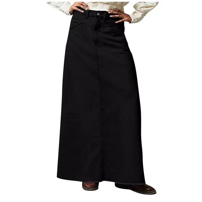 Jupe en jean maxi vintage décontractée pour femmes, ample, taille haute, ligne A, pour toutes les occasions, quotidienne, sportive, événements sociaux, plage