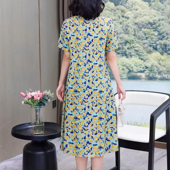 Robe Grande Taille Boho Vintage Imprimée à Manches Courtes pour Femmes Occasions Estivales Plage Fêtes Soirées