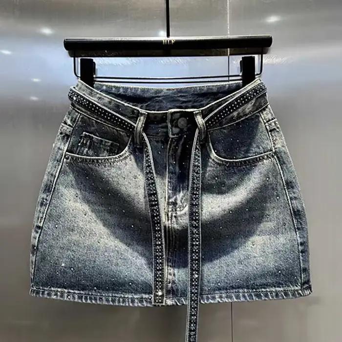 Mini jupe en Jean surdimensionnée rétro diamant pour femmes
