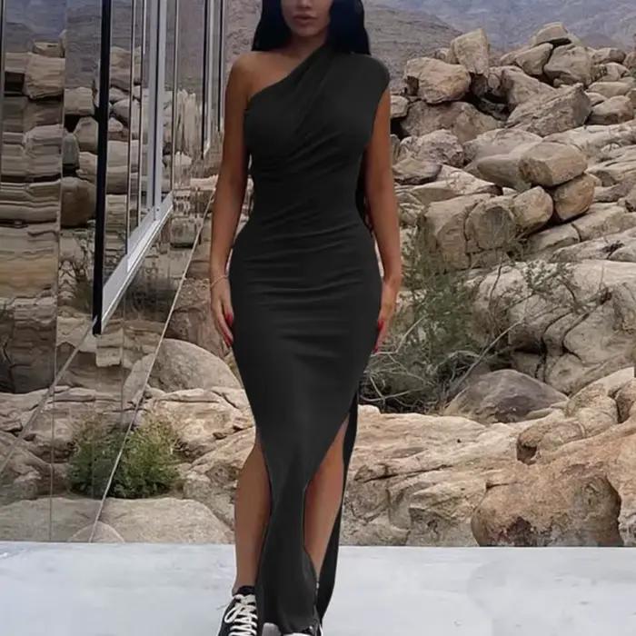 Robe longue fendue dos nu pour femmes, tenue d'été Y2K, sans bretelles, moulante, élégante, Sexy, pour fête d'anniversaire, sans manches