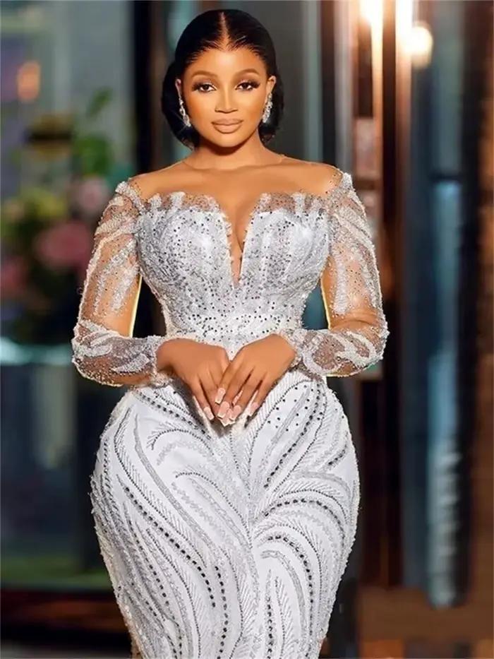 Charmante robe de mariée à manches longues pour femmes, robe de sirène, longueur au sol, sexy, Patients hors initiés, robe solennelle, quelle que soit