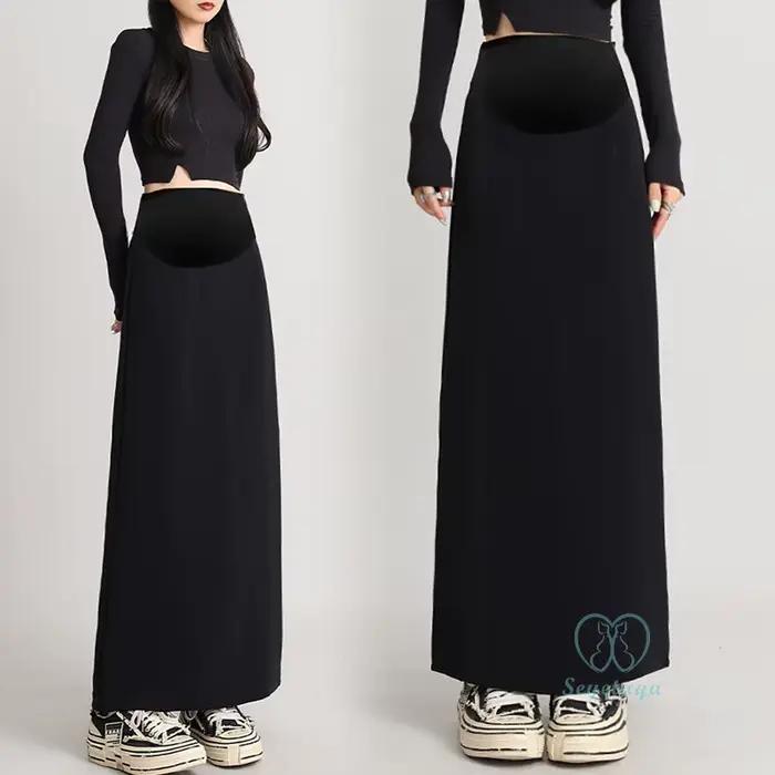 Jupes Maxi sulfNoires à Fente Arrière pour Femme Enceinte