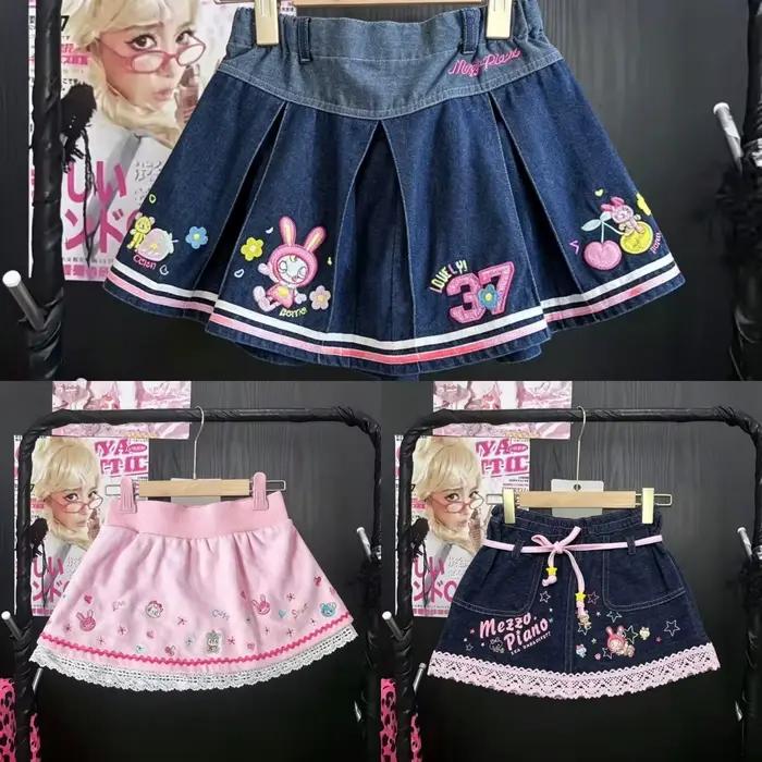 Jupes en jean vintage Kawaii Miss Tough pour filles, style décontracté, motifs animés, mini taille haute, adapté à toutes les saisons
