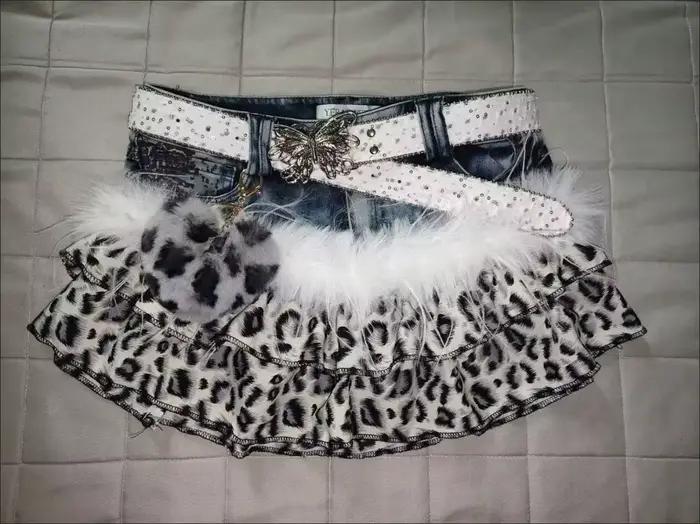 Jupe en jean Y2K à imprimé léopard vintage gothique d'été pour femme
