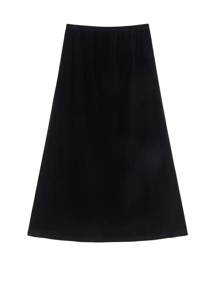 ZIQIAO Style français noir velours a-ligne jupe Midi pour les femmes 2025 automne hiver nouveau haut de gamme sens ourlet Long Semi-jupe élégante
