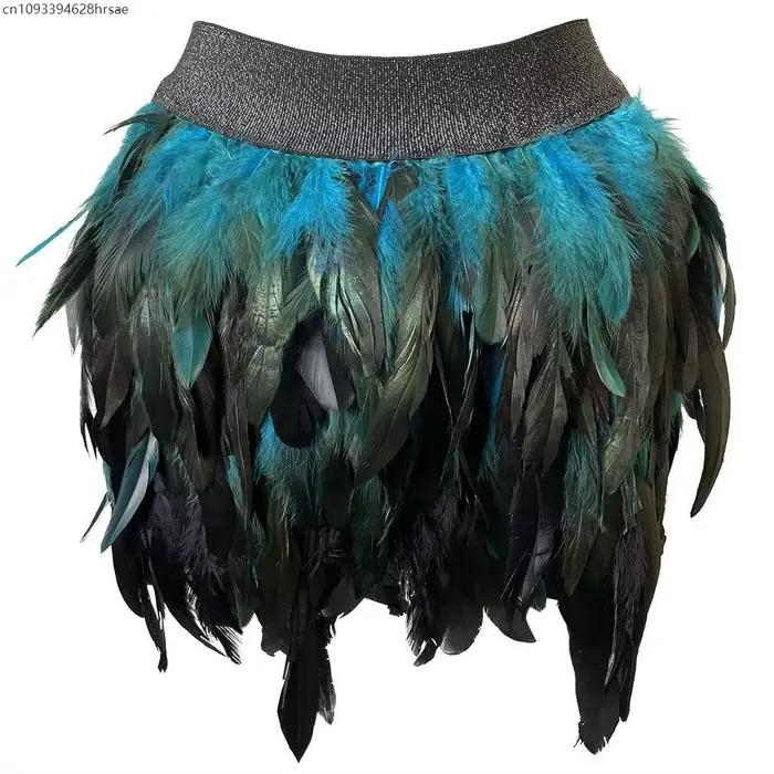 Mini-jupe asymétrique colorée à plumes pour femme, idéale pour carnaval, fête, spectacle, performance scénique, costume de cosplay, robe de jazz, plusieurs couleurs