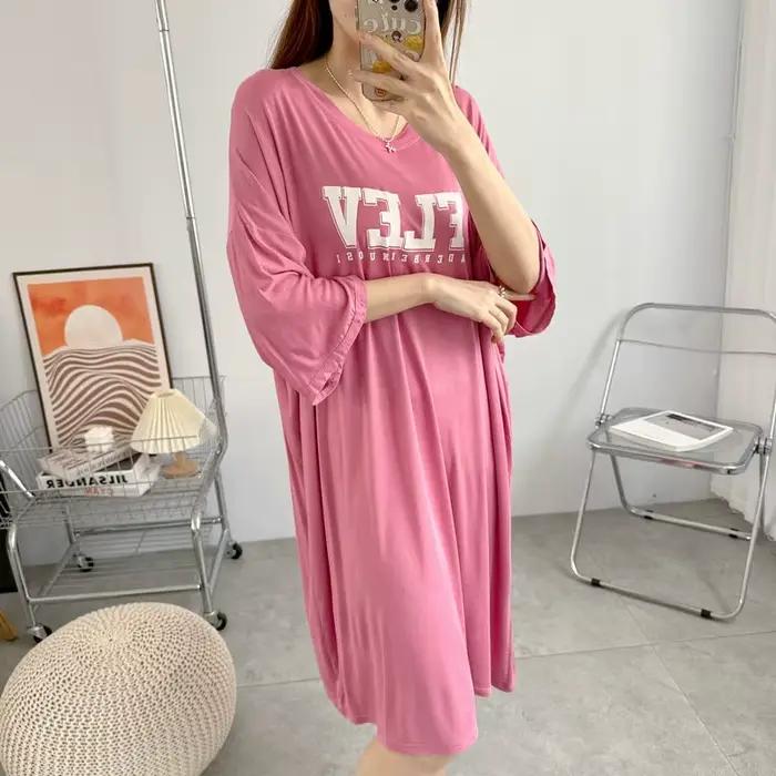Chemises de nuit en coton pour femmes, nouvelle lettre imprimée, robes amples pour femmes, manches courtes, vêtements de nuit, chemises de nuit féminines