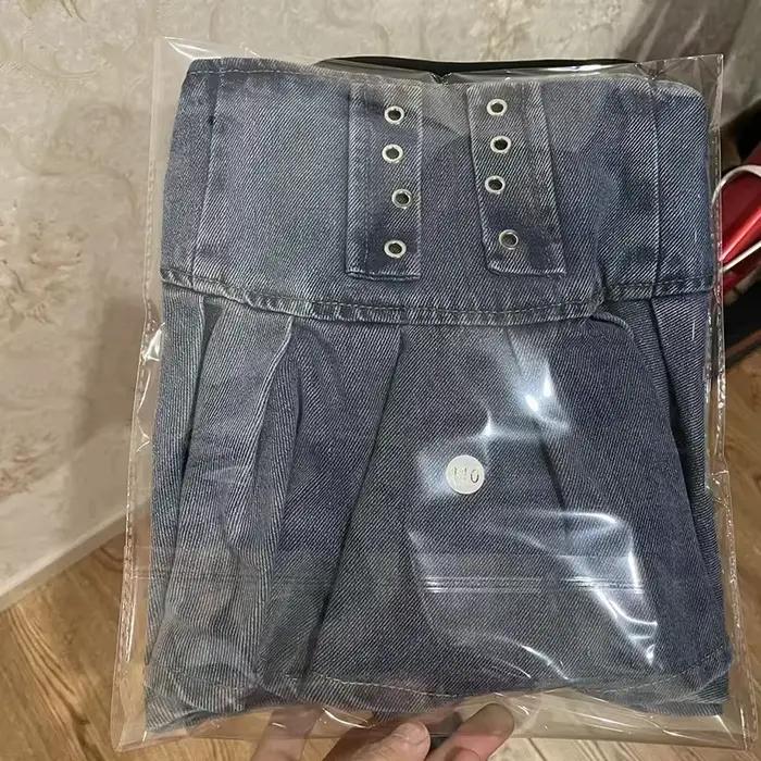 Nouvelle jupe plissée en jean pour filles, collection Printemps-Automne, jupe-short pour enfants, bas de tenue tendance pour enfants, taille extensible avec laçage, 3-14 ans