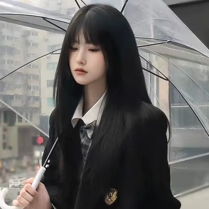 Perruque synthétique longue et lisse noire de 24 pouces avec frange pour femmes, couvre-tête complet, perruque de fête Cosplay naturelle Lolita pour cheveux longs