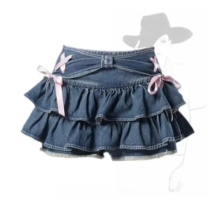Jupe en jean avec ceinture rivetée bleue et noire pour femmes