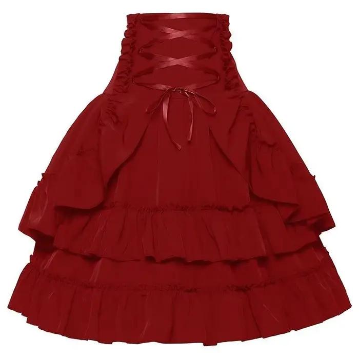 Jupe mi-longue vintage gothique Y2K Lolita pour femme