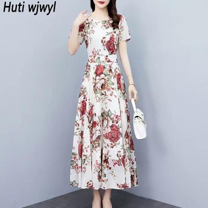 Vintage noir Chic bal Midi robes 2025 été nouvelle mode en mousseline de soie robe florale femmes élégant moulante luxe fête longue robe