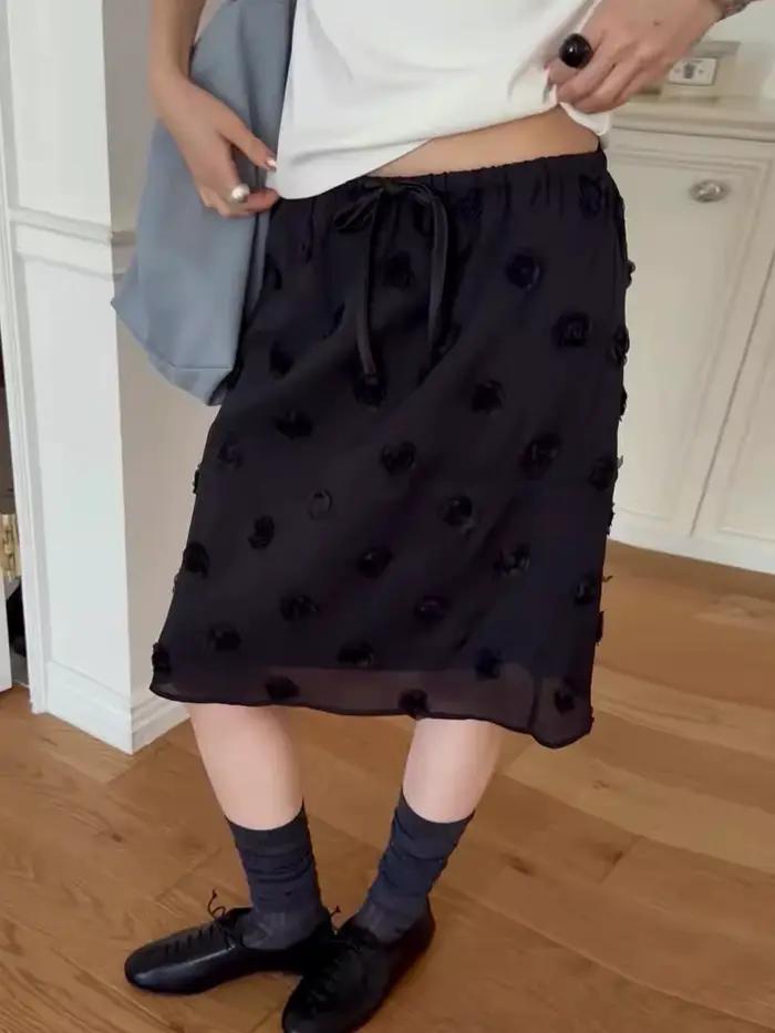 ZHISILAO Nouvelle jupe trapèze en dentelle longueur genou pour femme