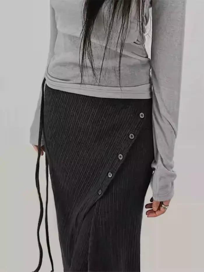 2025 bas femmes mode rue Design fil tricoté boucle décontractée cravate fendue demi-corps jupe pantalon deux pièces