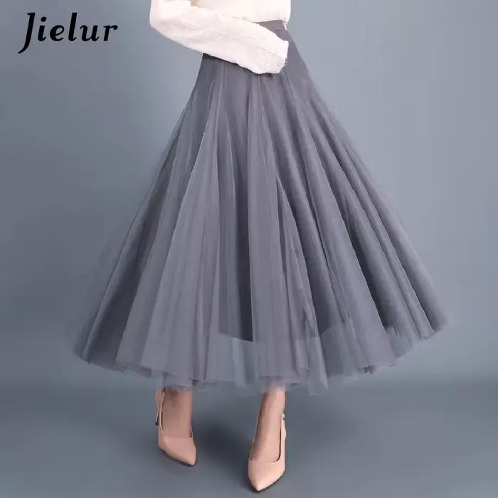 Jielur jupes femmes automne 3 couches princesse Tulle maille Jupe plissée Saia femme