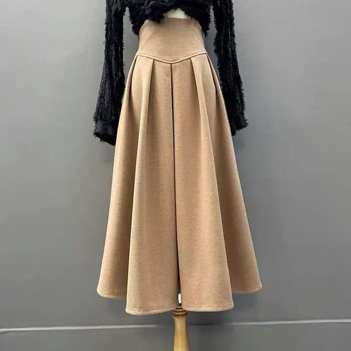 Jupe longue pour femmes automne et hiver taille haute plissée Patchwork mince