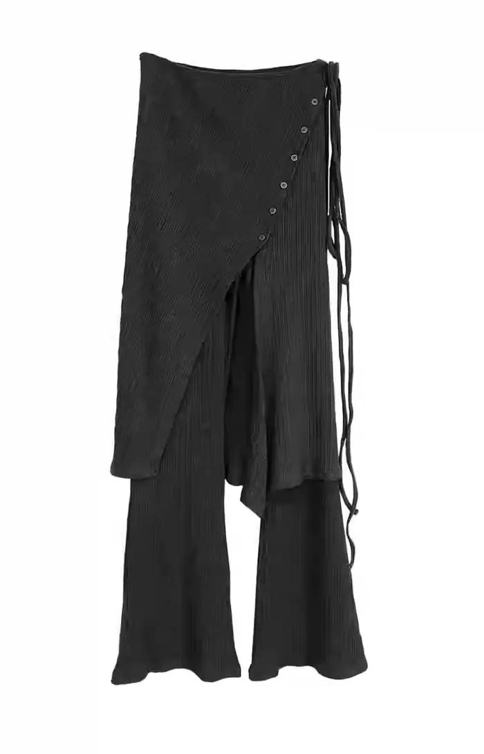 2025 bas femmes mode rue Design fil tricoté boucle décontractée cravate fendue demi-corps jupe pantalon deux pièces