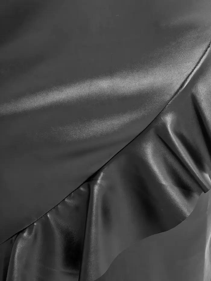 Femmes grande taille élégante Faxu jupe en cuir conception à volants Sexy automne hiver