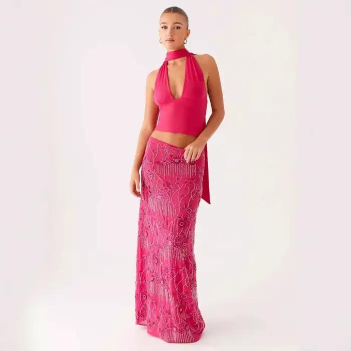 Jupe moulante brodée de paillettes pour femmes
