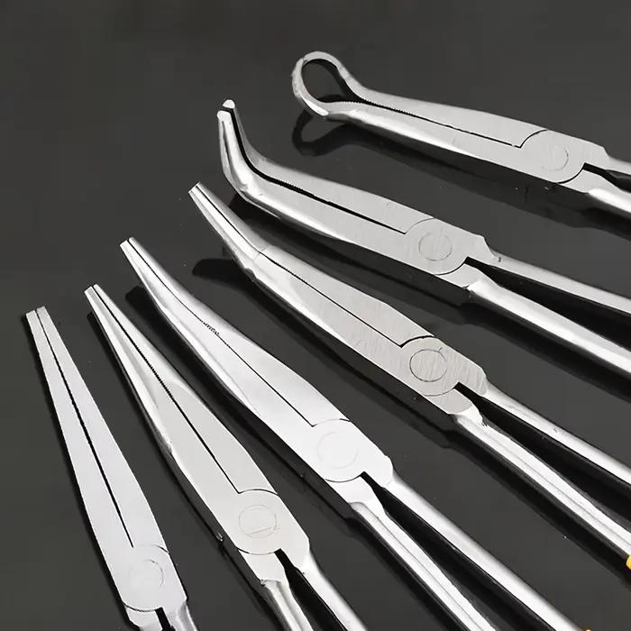 Pince à nez long de 11 pouces, portée droite, angulaire, courbe, 45 et 90 et 25 degrés, pince à nez aiguille à tête courbée pour la mécanique