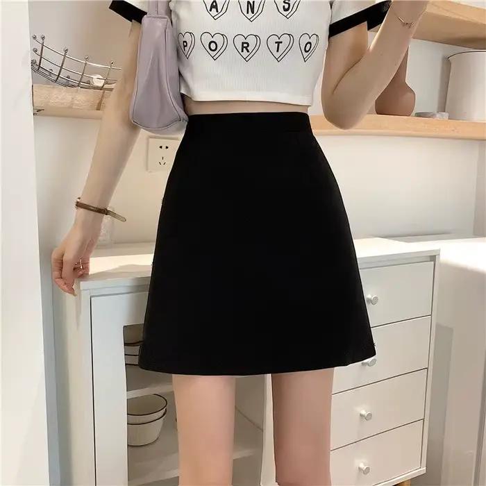 Xpqbb jupe noire femmes 2024 été nouveau Simple basique taille haute Mini jupes femme mode coréenne décontracté a-ligne