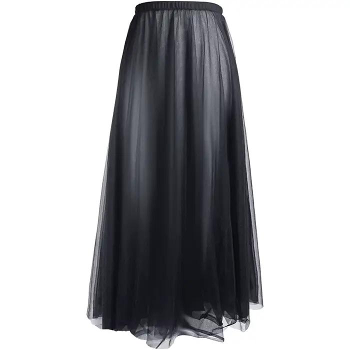 Longue jupe trapèze en mousseline de soie pour femme