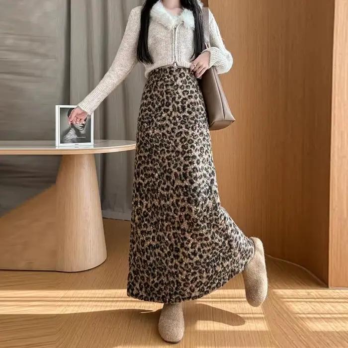 Jupe midi léopard taille haute bywindto pour femmes printemps été amincissante et tendance à offrir pour bureau-dame