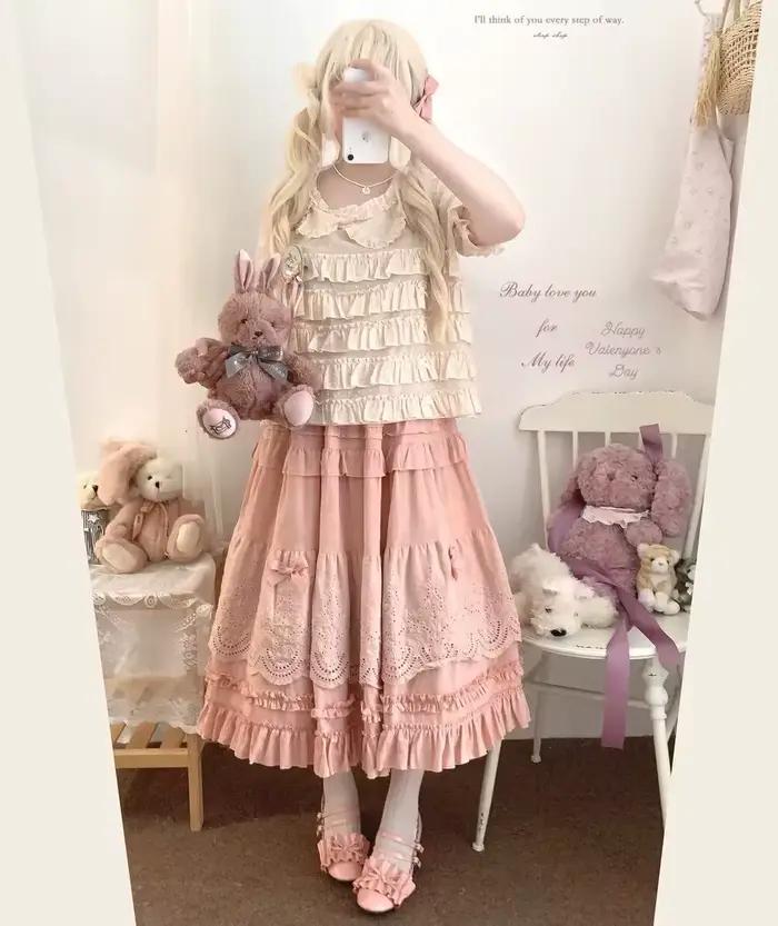 Lolita – jupe mi-longue en dentelle brodée pour femmes