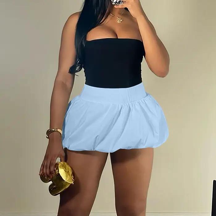 Jupe à bulles pour femmes en polyester, taille haute élastique, évasée avec volants, courte et légère pour l'été, occasions spéciales et quotidiennes