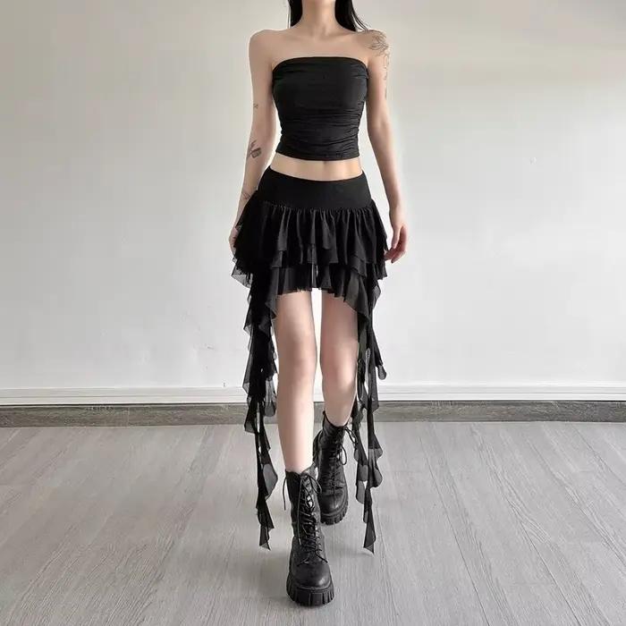 Jupe-short asymétrique bohème à volants pour femme