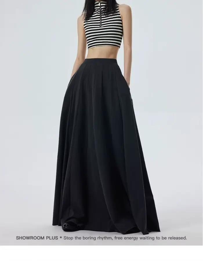 Longue sensation drapée 2025 printemps et automne demi-jupe Ultra longue sensation drapée jupe longue élégante taille haute jupe trapèze