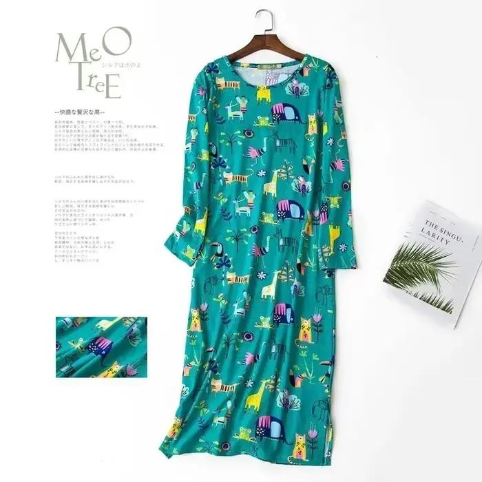 Grande taille Multi couleurs femmes impression chemise de nuit pour printemps et automne à manches longues dames mignon vêtements de nuit longue Style chemise de nuit