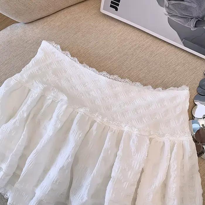 Jupe mini à volants avec bordure en dentelle polyester pour femmes adolescentes style hotsweet y2k goth occassions printemps été