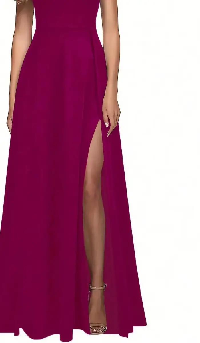 Robe de soirée longue unie à col montant et fente latérale pour femme - Robe de cérémonie élégante et amincissante pour banquets et soirées