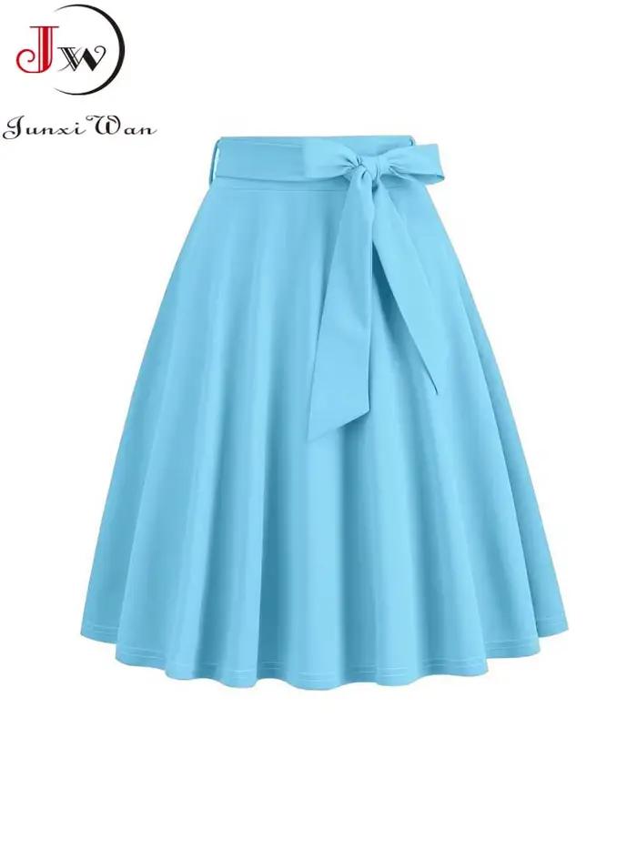 Femmes rétro Vintage Midi jupe longue solide élégant Faldas taille haute une ligne 50s balançoire jupes