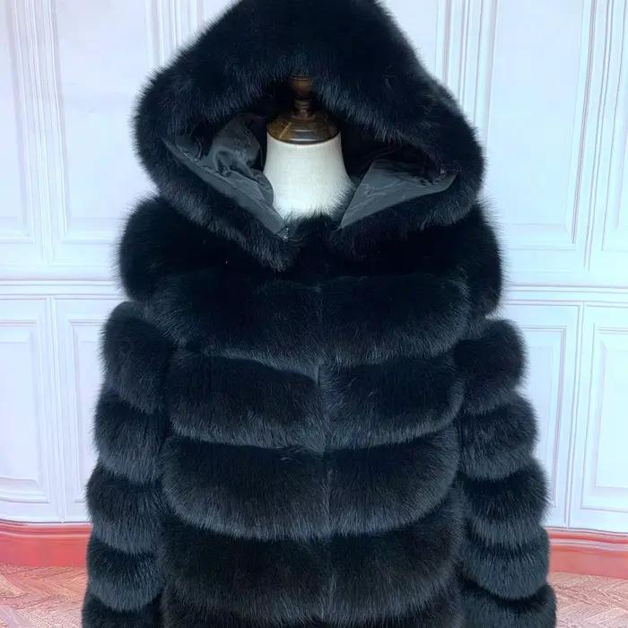 Manteau de fourrure femmes manteaux d'hiver pardessus femme vestes de fourrure pour femmes manches longues capuche femmes manteaux de fourrure véritable vêtements de fourrure réelle
