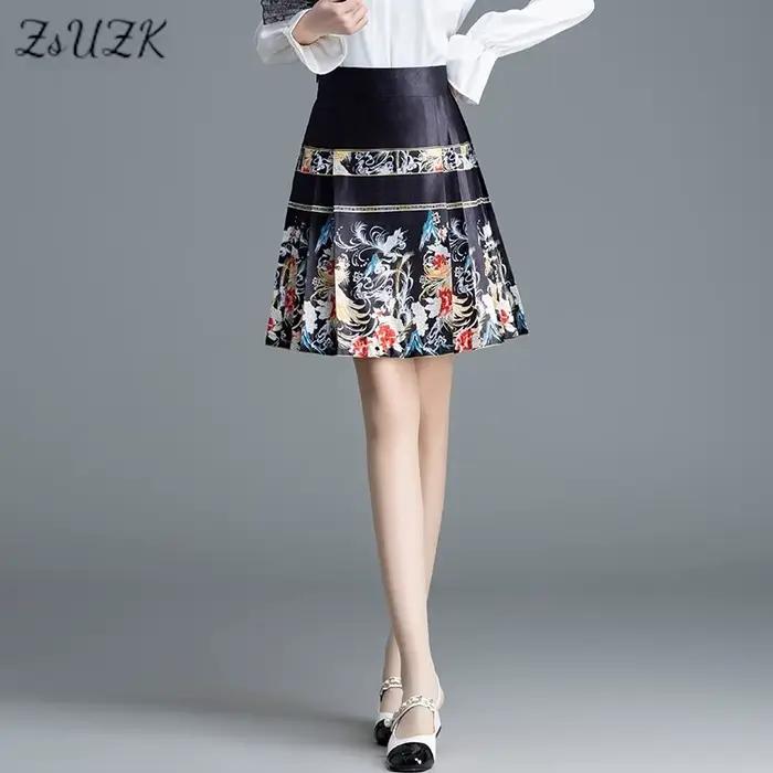 ZUZK-Mini jupe visage de cheval, jupe courte améliorée, taille élastique, costume Hanfu traditionnel chinois, jupe plissée vintage