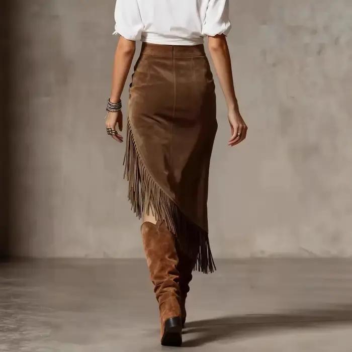 Jupe en daim de style western rétro, design irrégulier, jupe unie