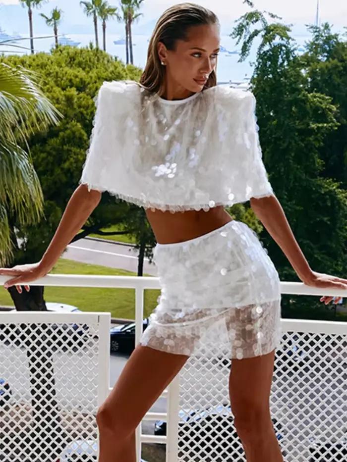 Ensemble deux pièces pour femme avec strass scintillants