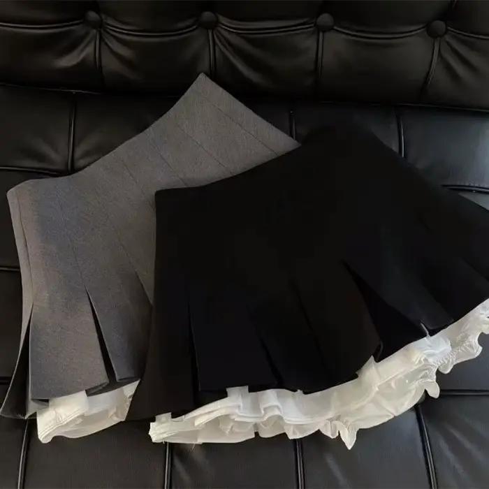 Mooyufon volants noir Mini jupe femmes coréen Patchwork jupes plissées japonais Kawaii taille haute tout Match une ligne