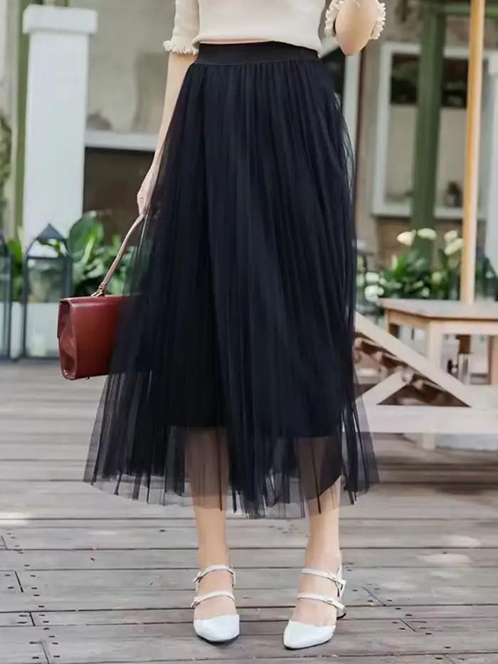 Femmes élégantes jupe en Tulle mode coréenne maille blanc une ligne dames