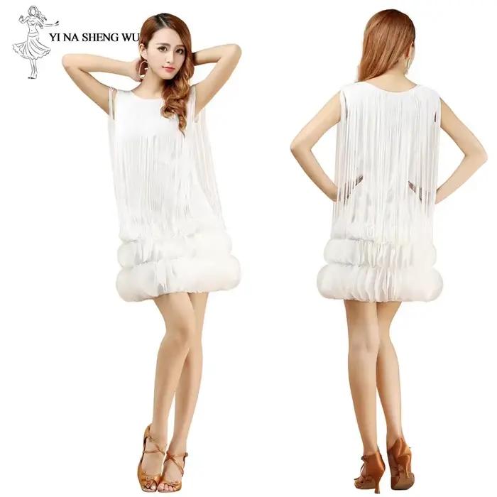 Jupe de danse latine sexy à franges pour filles, costume de danse sans manches, robe pour spectacle, pompons de fête, polyester tissé à la main, taille unique, danse latine