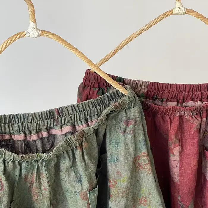 Femmes coton lin jupe décontractée nouveau 2025 printemps Style Vintage imprimé fleuri ample confortable femme a-ligne jupes longues M980