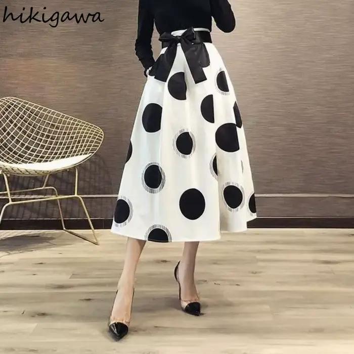 Jupes élégantes à pois pour femmes 2025 Faldas Mujer De Moda taille haute bandeau nœud Jupe été Saia coréen grande