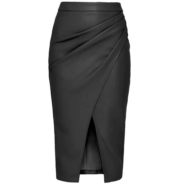 Jupe mi-longue en similicuir PU pour femme